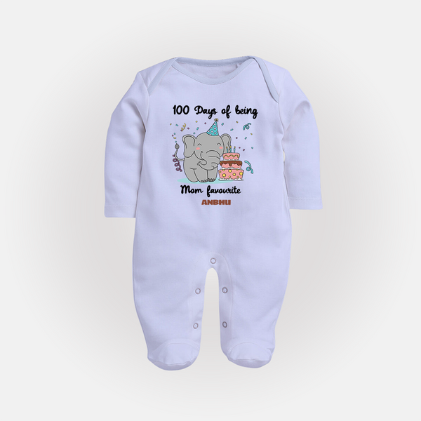 100 Days of Being Mom’s Favorite Sleep Suit | Custom Baby Sleep Suit for 100 Days - BABY BLUE - New Born (Chest 7.5")