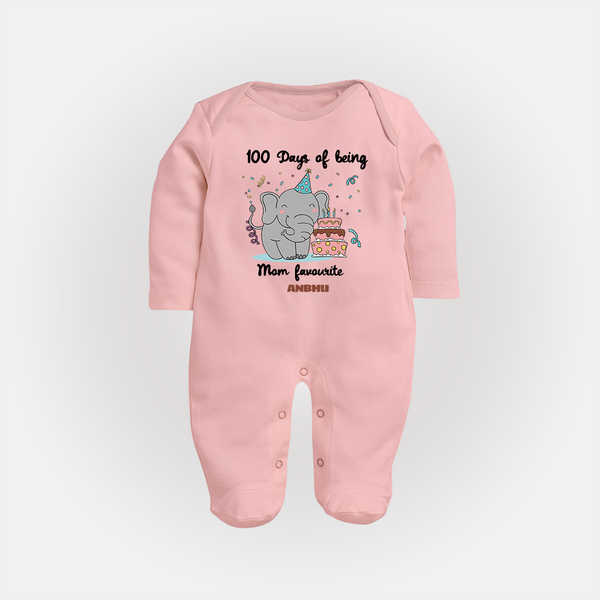 100 Days of Being Mom’s Favorite Sleep Suit | Custom Baby Sleep Suit for 100 Days - BABY PINK - New Born (Chest 7.5")