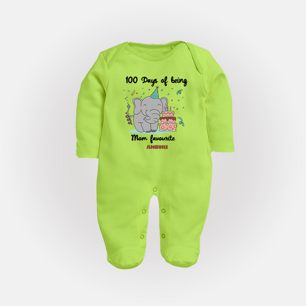 100 Days of Being Mom’s Favorite Sleep Suit | Custom Baby Sleep Suit for 100 Days - LIME GREEN - New Born (Chest 7.5")