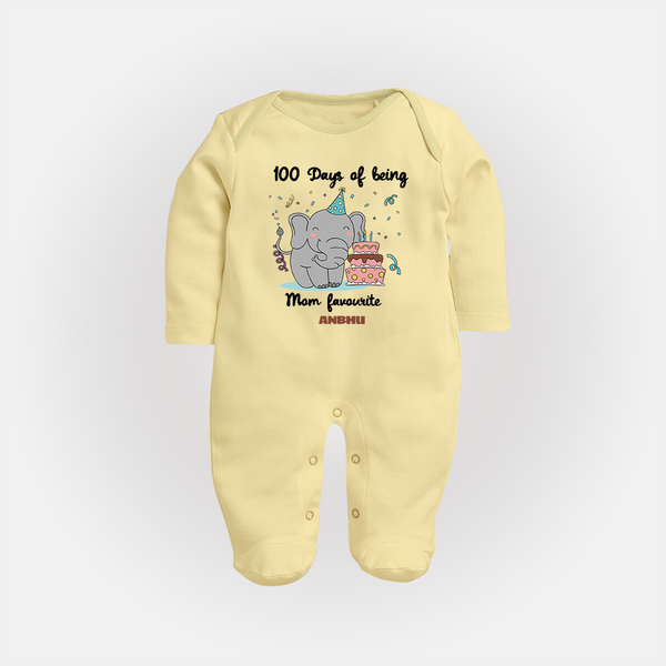 100 Days of Being Mom’s Favorite Sleep Suit | Custom Baby Sleep Suit for 100 Days - PASTEL YELLOW - New Born (Chest 7.5")