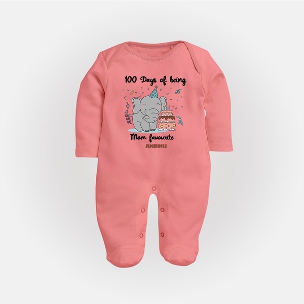100 Days of Being Mom’s Favorite Sleep Suit | Custom Baby Sleep Suit for 100 Days - PEACH - New Born (Chest 7.5")