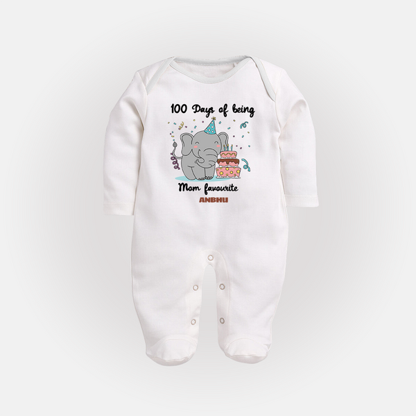 100 Days of Being Mom’s Favorite Sleep Suit | Custom Baby Sleep Suit for 100 Days - WHITE - New Born (Chest 7.5")
