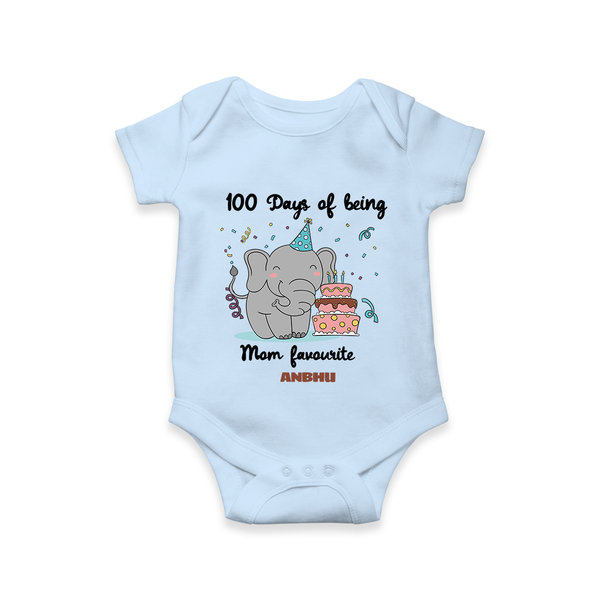 100 Days of Being Mom’s Favorite Romper | Custom Baby Romper for 100 Days - BABY BLUE - New Born (Chest 14")