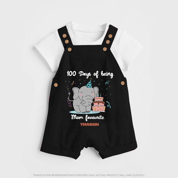 100 Days of Being Mom’s Favorite Dungaree Set | Custom Baby Dungaree Set for 100 Days - BLACK - 0 - 5 Months Old (Chest 18")