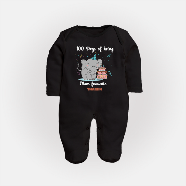 100 Days of Being Mom’s Favorite Sleep Suit | Custom Baby Sleep Suit for 100 Days - BLACK - New Born (Chest 7.5")