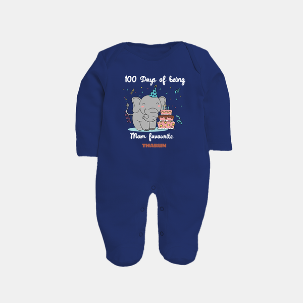 100 Days of Being Mom’s Favorite Sleep Suit | Custom Baby Sleep Suit for 100 Days - NAVY BLUE - New Born (Chest 7.5")