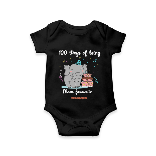 100 Days of Being Mom’s Favorite Romper | Custom Baby Romper for 100 Days - BLACK - New Born (Chest 14")