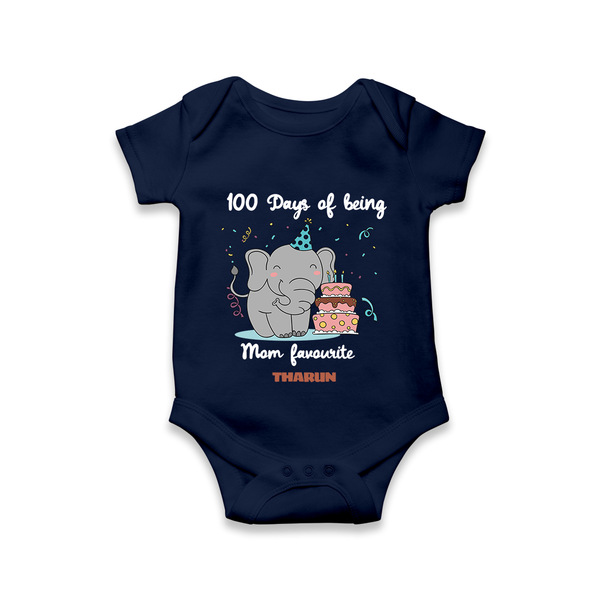 100 Days of Being Mom’s Favorite Romper | Custom Baby Romper for 100 Days - NAVY BLUE - New Born (Chest 14")