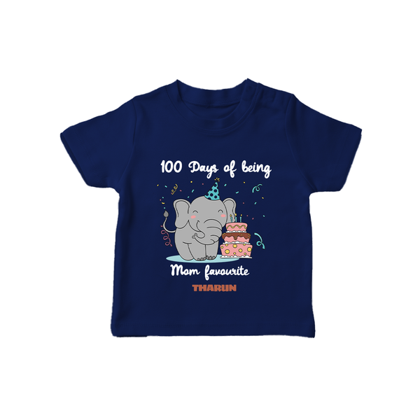 100 Days of Being Mom’s Favorite T-Shirt | Custom Baby T-Shirt for 100 Days - NAVY BLUE - 0-5 Months Old (Chest 17")