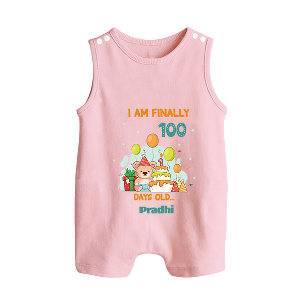 I Am Finally 100 Days Old Romper Suit | Personalized Baby Romper Suit for 100 Days - BABY PINK - 0 - 5 Months Old (Chest 18")