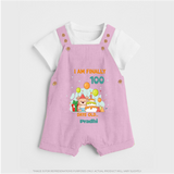 I Am Finally 100 Days Old Dungaree Set | Personalized Baby Dungaree Set for 100 Days - BABY PINK - 0 - 5 Months Old (Chest 18")