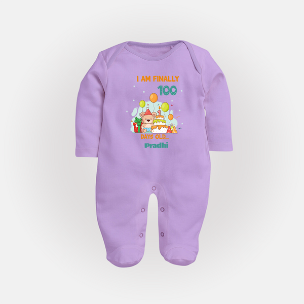 I Am Finally 100 Days Old Sleep Suit | Personalized Baby Sleep Suit for 100 Days - LILAC - New Born (Chest 7.5")