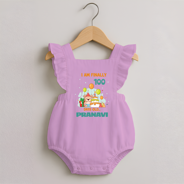 I Am Finally 100 Days Old Romper Frock | Personalized Baby Romper Frock for 100 Days - BABY PINK - 0 - 3 Months Old (Chest 19")