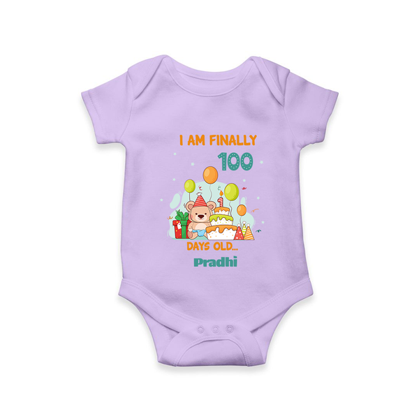 I Am Finally 100 Days Old Romper | Personalized Baby Romper for 100 Days - LILAC - New Born (Chest 14")