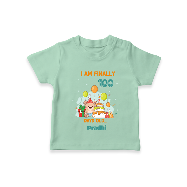I Am Finally 100 Days Old T-Shirt | Personalized Baby T-Shirt for 100 Days - MINT GREEN - 0-5 Months Old (Chest 17")