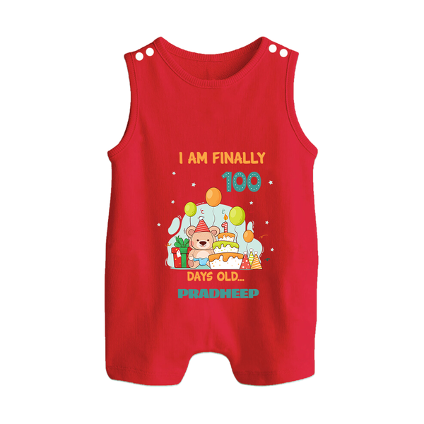 I Am Finally 100 Days Old Romper Suit | Personalized Baby Romper Suit for 100 Days - RED - 0 - 5 Months Old (Chest 18")