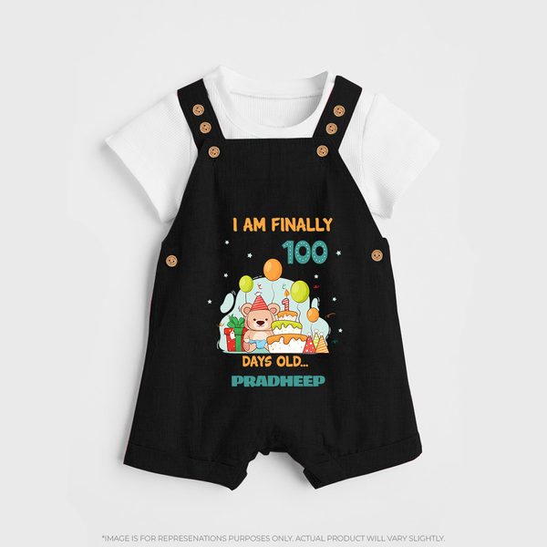 I Am Finally 100 Days Old Dungaree Set | Personalized Baby Dungaree Set for 100 Days - BLACK - 0 - 5 Months Old (Chest 18")