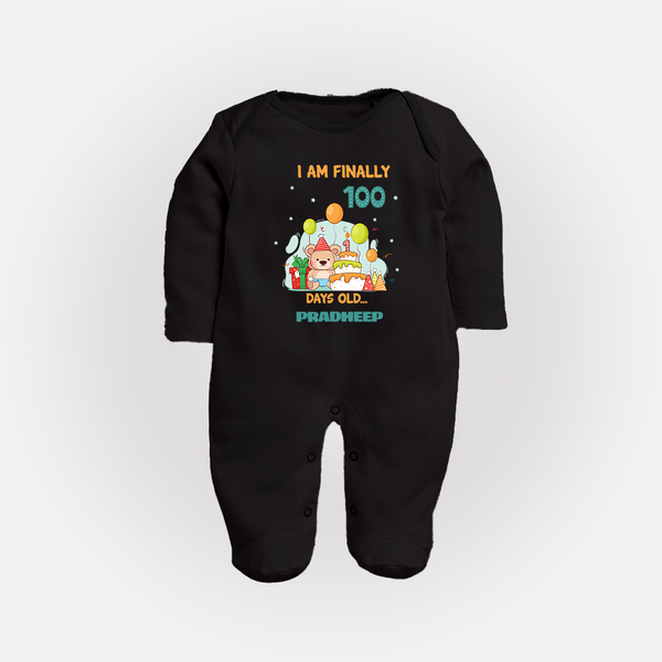 I Am Finally 100 Days Old Sleep Suit | Personalized Baby Sleep Suit for 100 Days - BLACK - New Born (Chest 7.5")
