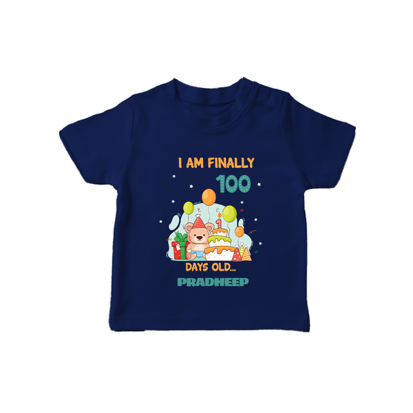 I Am Finally 100 Days Old T-Shirt | Personalized Baby T-Shirt for 100 Days - NAVY BLUE - 0-5 Months Old (Chest 17")