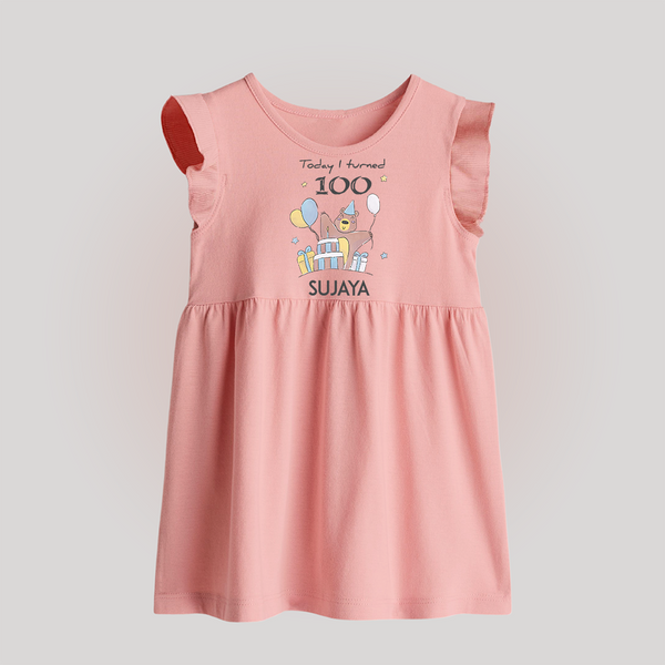 Today I Turned 100 Baby Frock | Custom Baby Frock for 100 Days Celebration - BABY PINK - 0 - 3 Months Old (Chest 17")