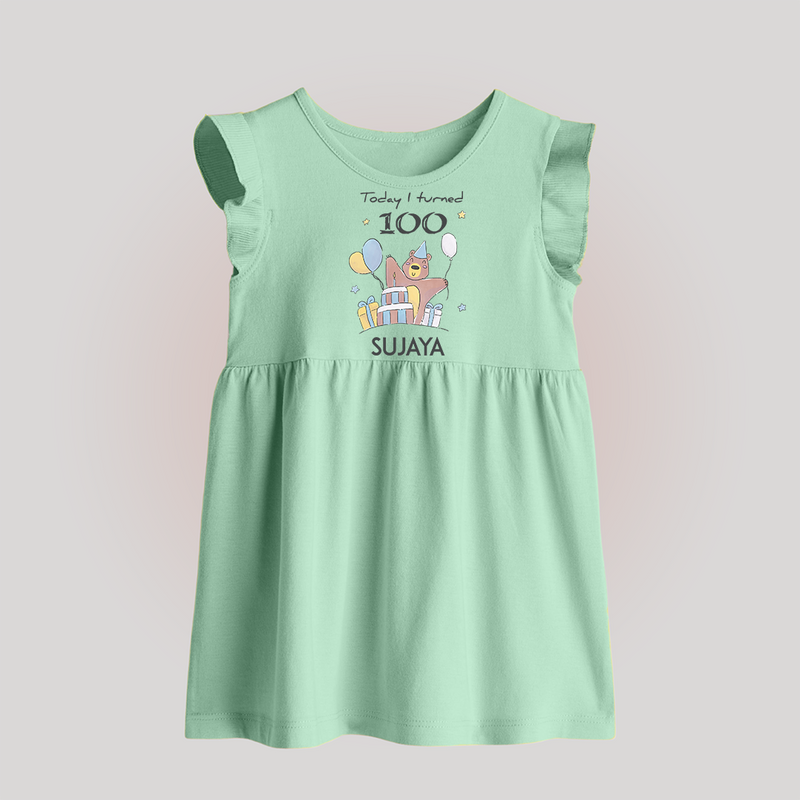 Today I Turned 100 Baby Frock | Custom Baby Frock for 100 Days Celebration - MINT GREEN - 0 - 3 Months Old (Chest 17")
