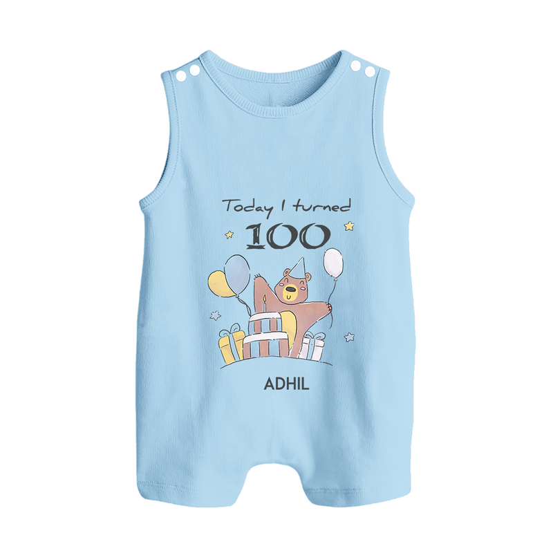 Today I Turned 100 Romper Suit | Custom Baby Romper Suit for 100 Days Celebration - BABY BLUE - 0 - 5 Months Old (Chest 18")