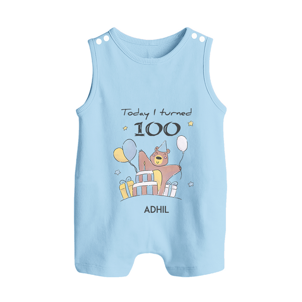 Today I Turned 100 Romper Suit | Custom Baby Romper Suit for 100 Days Celebration - BABY BLUE - 0 - 5 Months Old (Chest 18")
