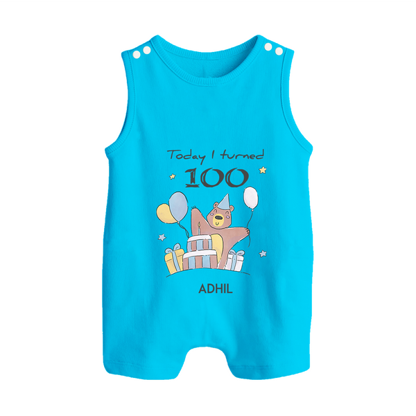 Today I Turned 100 Romper Suit | Custom Baby Romper Suit for 100 Days Celebration - SKY BLUE - 0 - 5 Months Old (Chest 18")