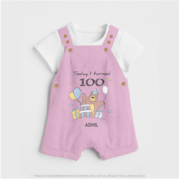 Today I Turned 100 Dungaree Set | Custom Baby Dungaree Set for 100 Days Celebration - BABY PINK - 0 - 5 Months Old (Chest 18")