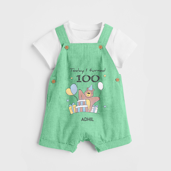 Today I Turned 100 Dungaree Set | Custom Baby Dungaree Set for 100 Days Celebration - GREEN - 0 - 5 Months Old (Chest 18")