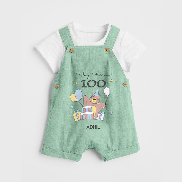 Today I Turned 100 Dungaree Set | Custom Baby Dungaree Set for 100 Days Celebration - MINT GREEN - 0 - 5 Months Old (Chest 18")