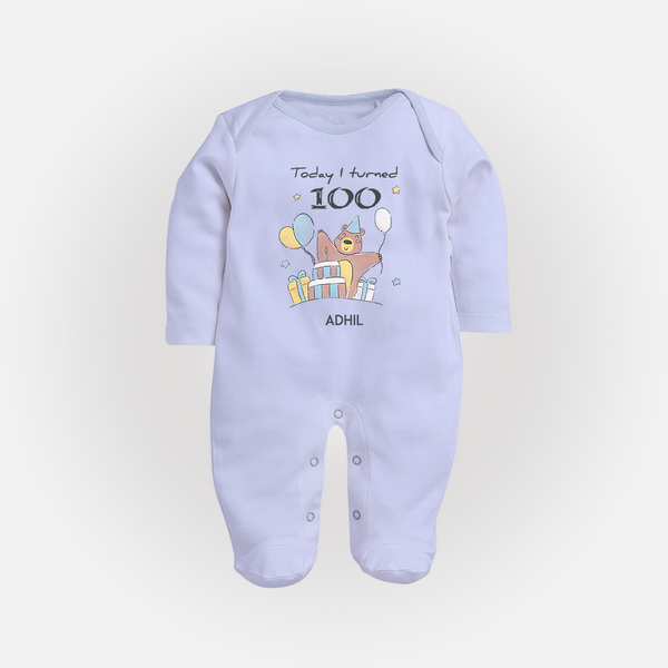 Today I Turned 100 Sleep Suit | Custom Baby Sleep Suit for 100 Days Celebration - BABY BLUE - New Born (Chest 7.5")