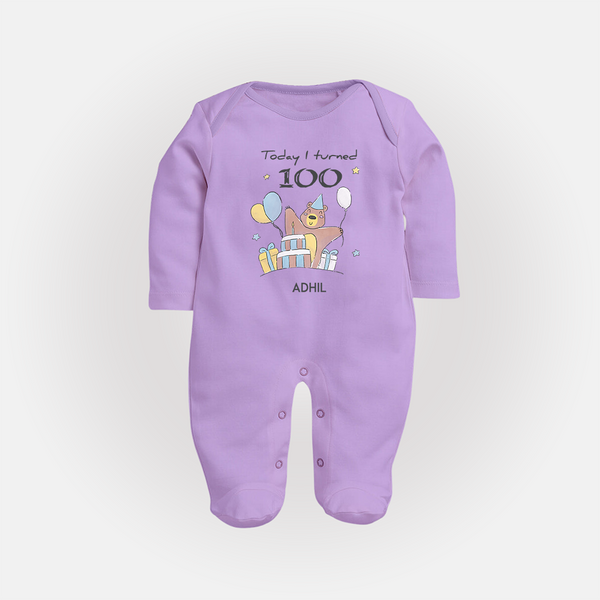 Today I Turned 100 Sleep Suit | Custom Baby Sleep Suit for 100 Days Celebration - LILAC - New Born (Chest 7.5")