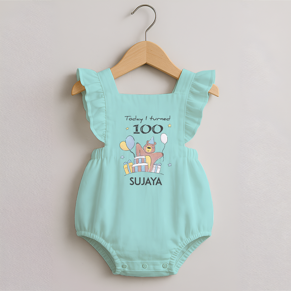 Today I Turned 100 Romper Frock | Custom Baby Romper Frock for 100 Days Celebration - MINT GREEN - 0 - 3 Months Old (Chest 19")