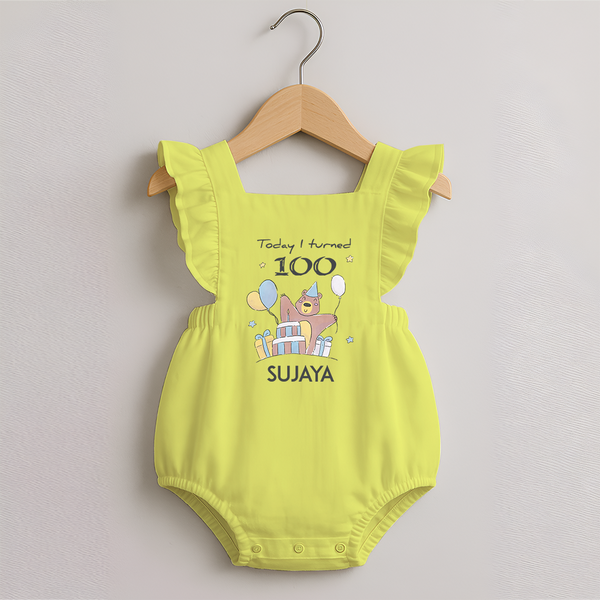Today I Turned 100 Romper Frock | Custom Baby Romper Frock for 100 Days Celebration - PASTEL YELLOW - 0 - 3 Months Old (Chest 19")