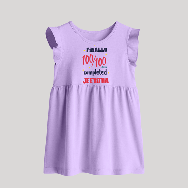 Finally 100/100 Days Completed Baby Frock | Personalized Baby Frock for 100 Days - LILAC - 0 - 3 Months Old (Chest 17")