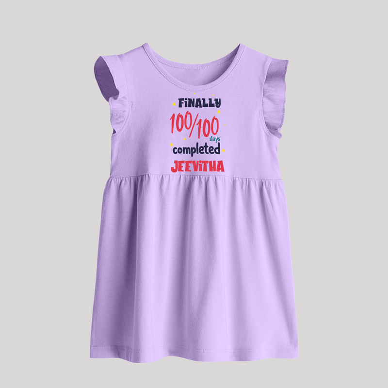 Finally 100/100 Days Completed Baby Frock | Personalized Baby Frock for 100 Days - LILAC - 0 - 3 Months Old (Chest 17")