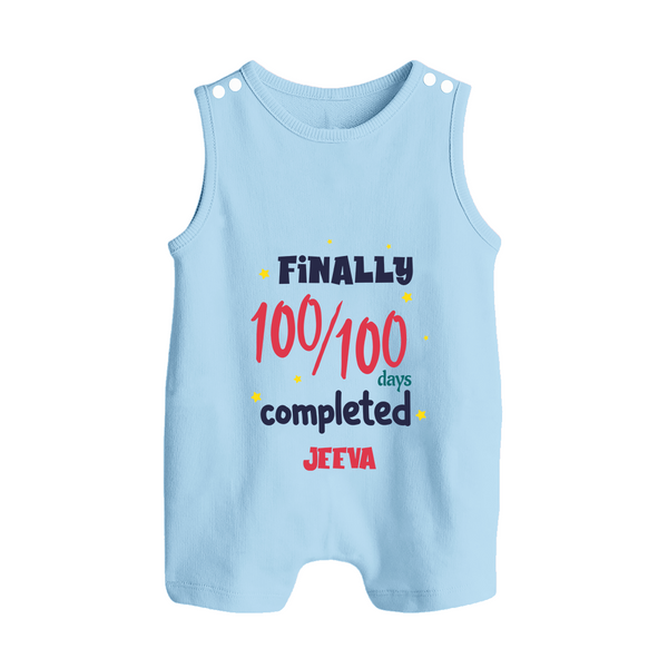 Finally 100/100 Days Completed Romper Suit | Personalized Baby Romper Suit for 100 Days - BABY BLUE - 0 - 5 Months Old (Chest 18")