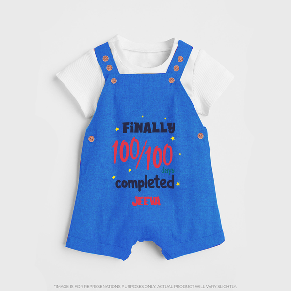 Finally 100/100 Days Completed Dungaree Set | Personalized Baby Dungaree Set for 100 Days - COBALT BLUE - 0 - 5 Months Old (Chest 18")