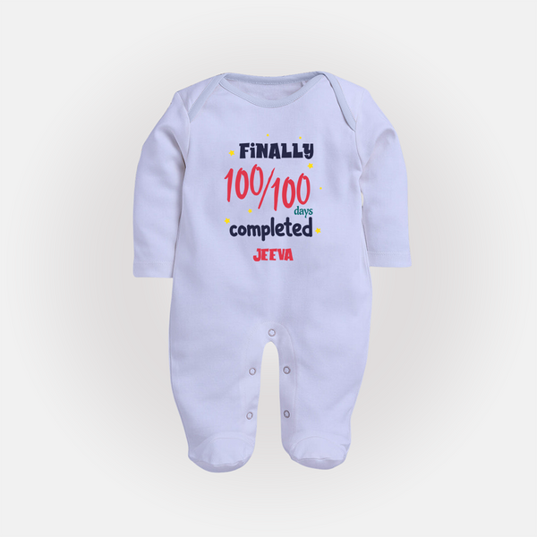 Finally 100/100 Days Completed Sleep Suit | Personalized Baby Sleep Suit for 100 Days - BABY BLUE - New Born (Chest 7.5")