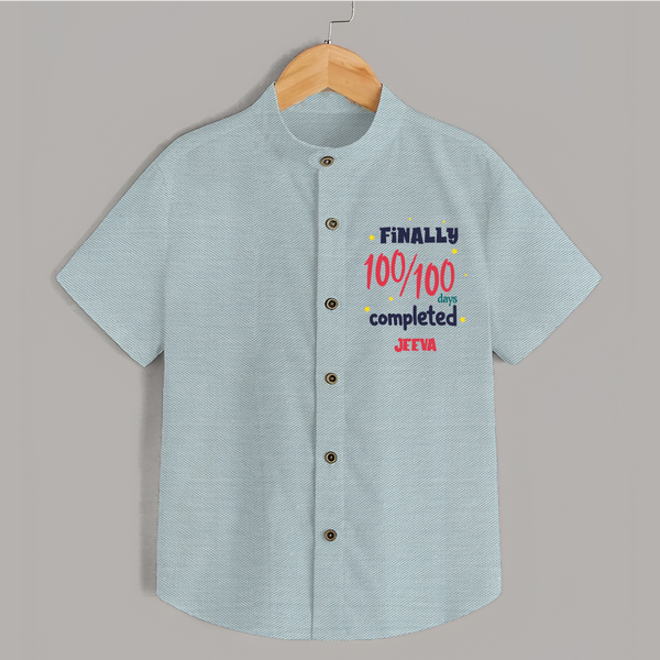 Finally 100/100 Days Completed Shirt | Personalized Baby Shirt for 100 Days - ARCTIC BLUE - 0 - 6 Months Old (Chest 23")