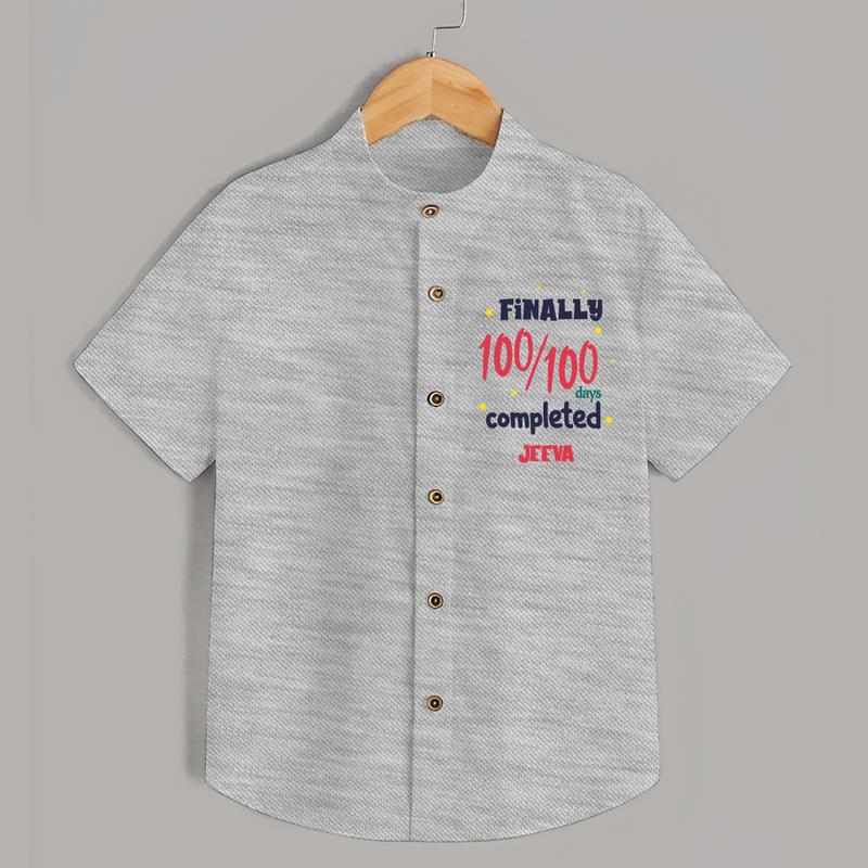 Finally 100/100 Days Completed Shirt | Personalized Baby Shirt for 100 Days - GREY - 0 - 6 Months Old (Chest 23")