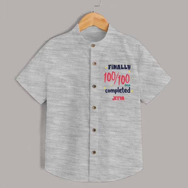 Finally 100/100 Days Completed Shirt | Personalized Baby Shirt for 100 Days - GREY - 0 - 6 Months Old (Chest 23")