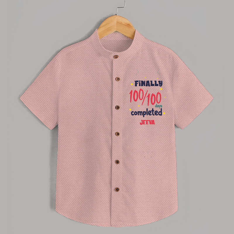 Finally 100/100 Days Completed Shirt | Personalized Baby Shirt for 100 Days - PEACH - 0 - 6 Months Old (Chest 23")