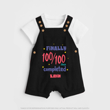 Finally 100/100 Days Completed Dungaree Set | Personalized Baby Dungaree Set for 100 Days - BLACK - 0 - 5 Months Old (Chest 18")