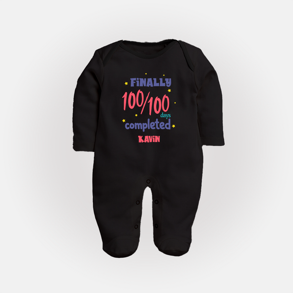 Finally 100/100 Days Completed Sleep Suit | Personalized Baby Sleep Suit for 100 Days - BLACK - New Born (Chest 7.5")