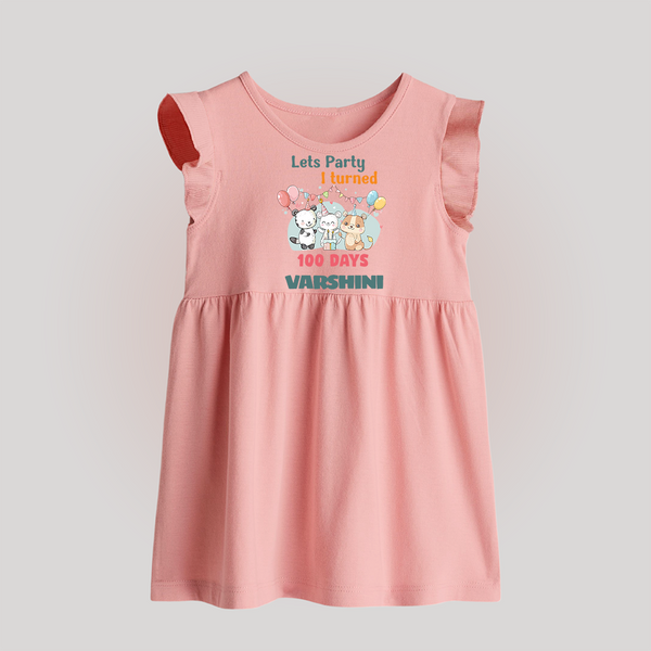 Let’s Party I Turned 100 Days Baby Frock | Custom Baby Frock for 100 Days Celebration - BABY PINK - 0 - 3 Months Old (Chest 17")