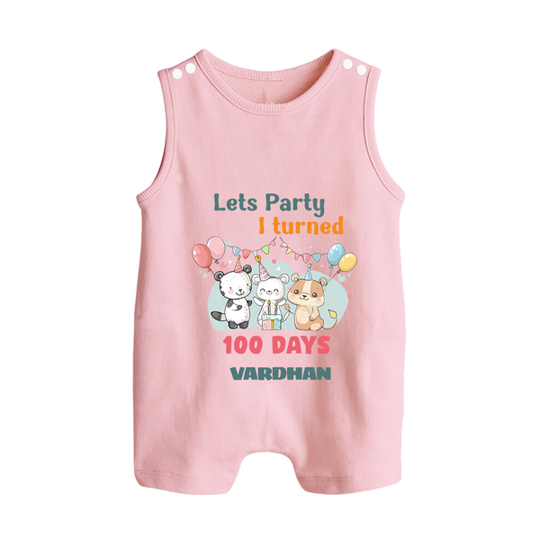 Let’s Party I Turned 100 Days Romper Suit | Custom Baby Romper Suit for 100 Days Celebration - BABY PINK - 0 - 5 Months Old (Chest 18")