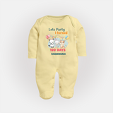 Let’s Party I Turned 100 Days Sleep Suit | Custom Baby Sleep Suit for 100 Days Celebration - PASTEL YELLOW - New Born (Chest 7.5")
