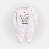 Let’s Party I Turned 100 Days Sleep Suit | Custom Baby Sleep Suit for 100 Days Celebration - WHITE - New Born (Chest 7.5")